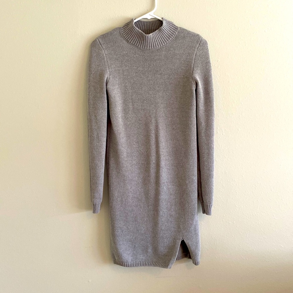 Gray Mock Neck Sweater Dress, S